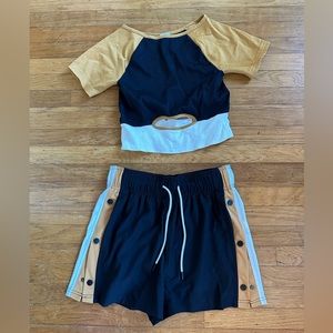 Matching athletic snap side shorts + ribbed cropped tee